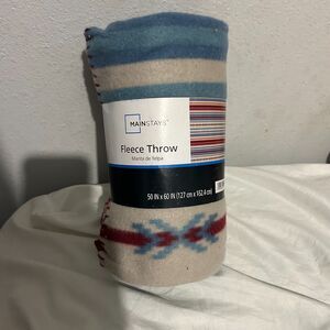 Mainstays Fleece Throw Blanket 50x60in Blue and cream stripe pattern